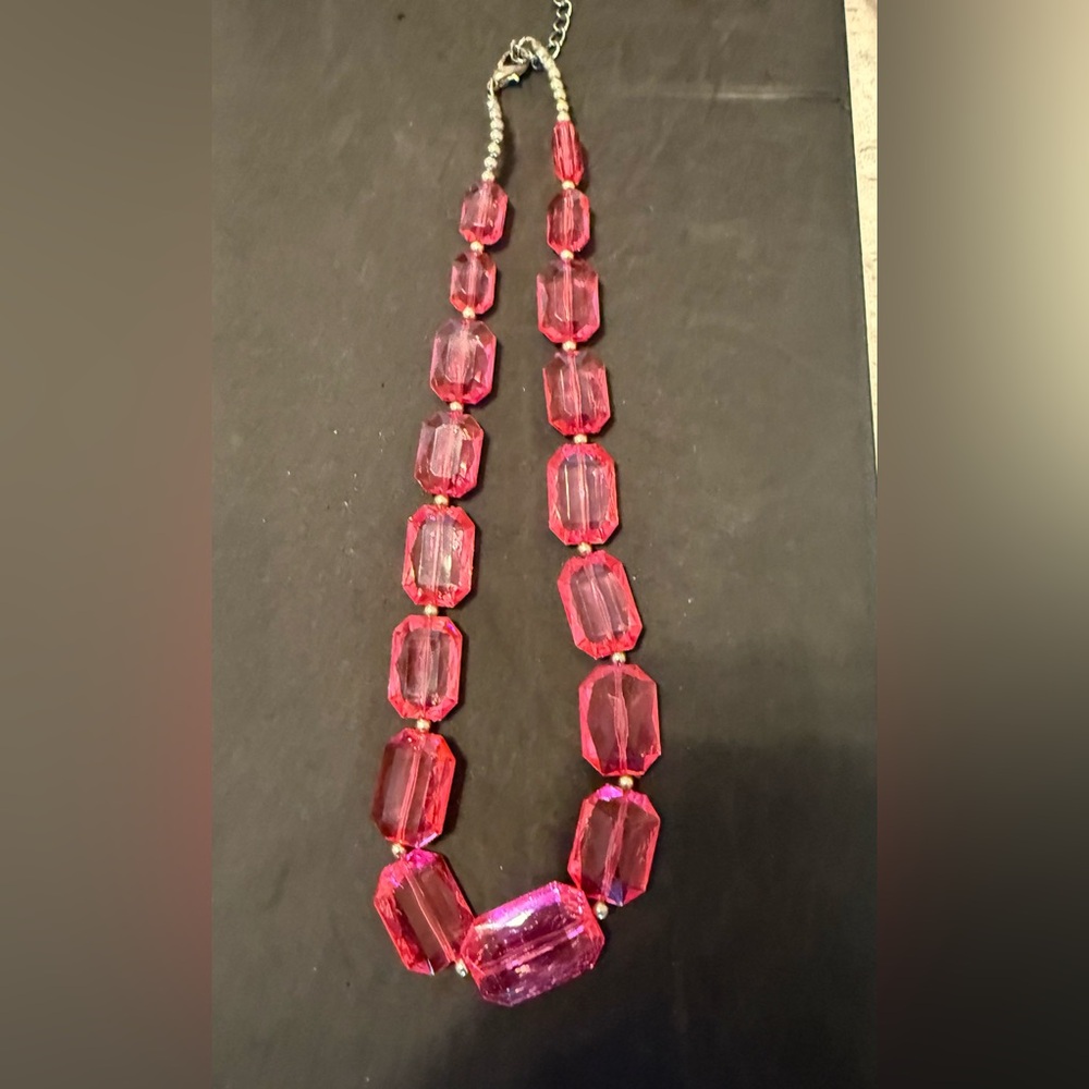 Pink Faceted Clear Acrylic Bead Necklace - Women's Jewelry